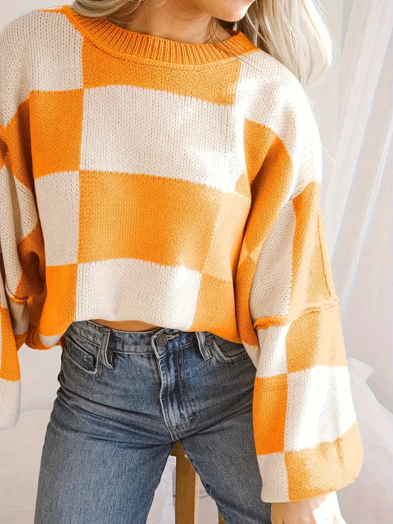 GINA™ - CLASSIC CHECKERED KNITTED SWEATER