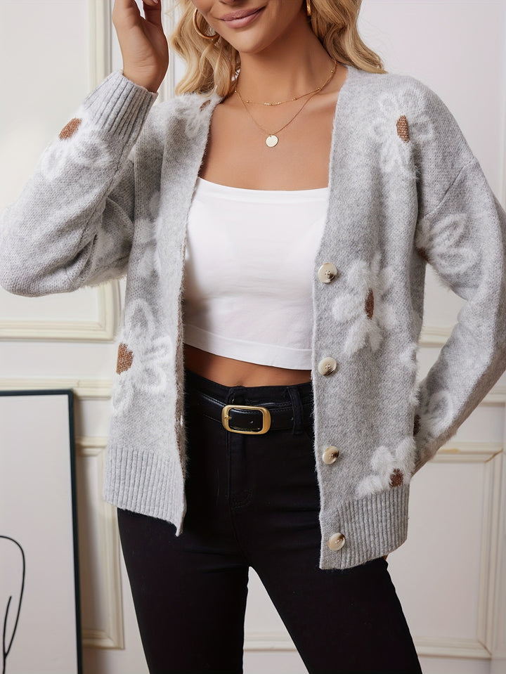 KERIE™ - STYLISH FLORAL V-NECK KNITTED CARDIGAN