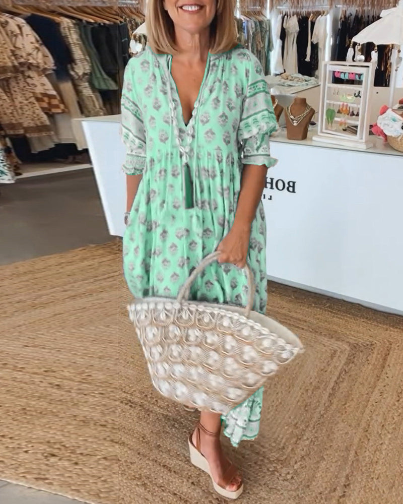 LANE™ - PRINTED V-NECK HALF SLEEVE DRESS