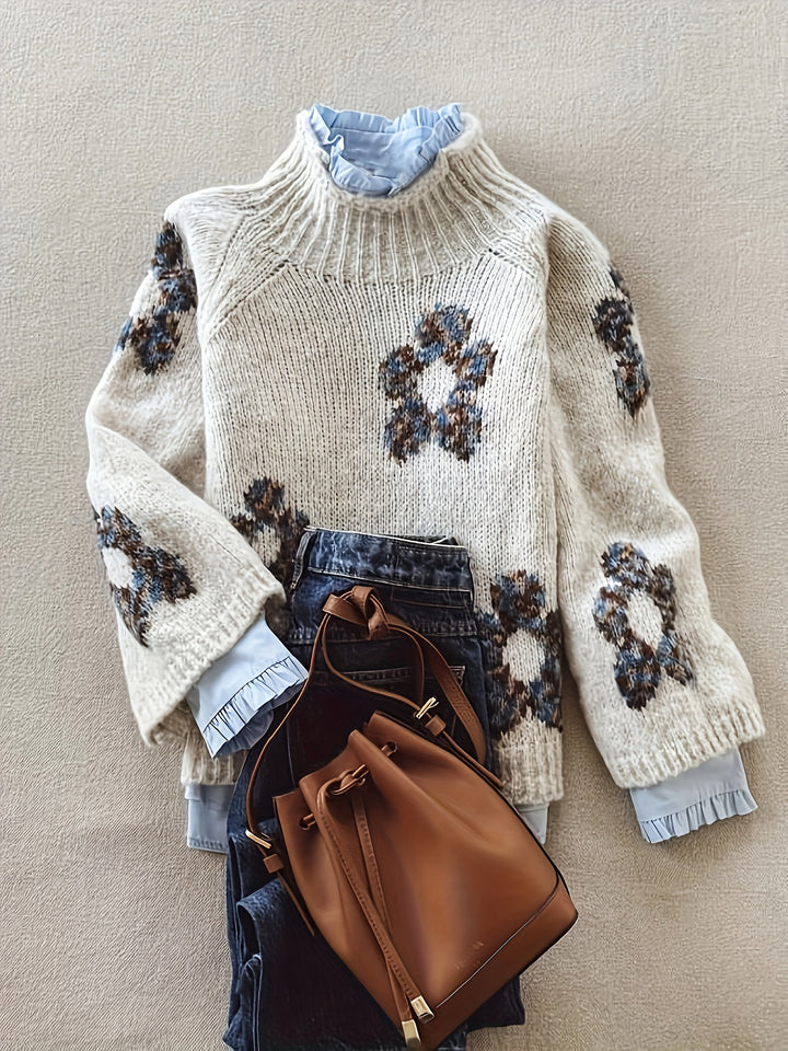 NILA™ - CLASSIC FLORAL TURTLE-NECK SWEATER