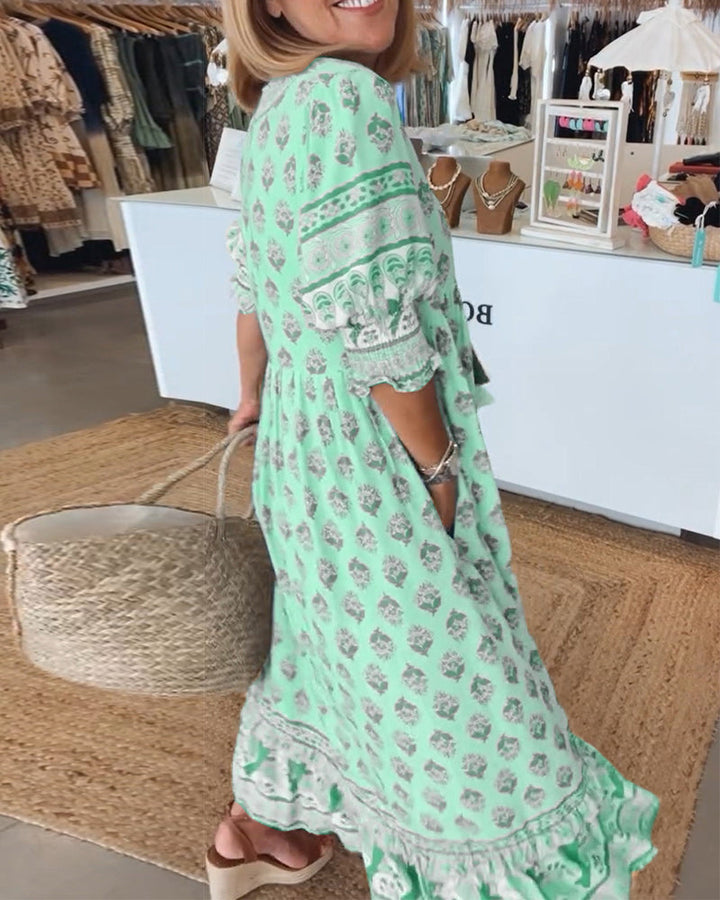 LANE™ - PRINTED V-NECK HALF SLEEVE DRESS