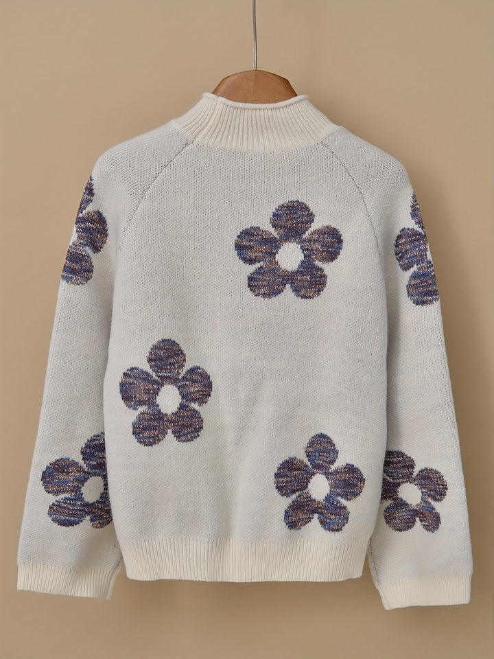 NILA™ - CLASSIC FLORAL TURTLE-NECK SWEATER