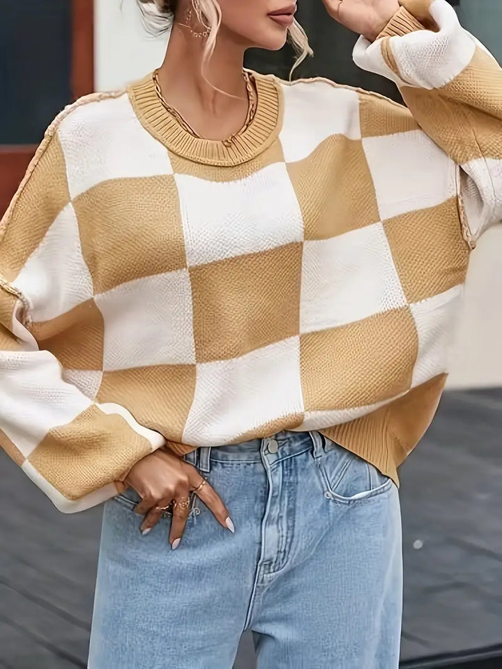 GINA™ - CLASSIC CHECKERED KNITTED SWEATER