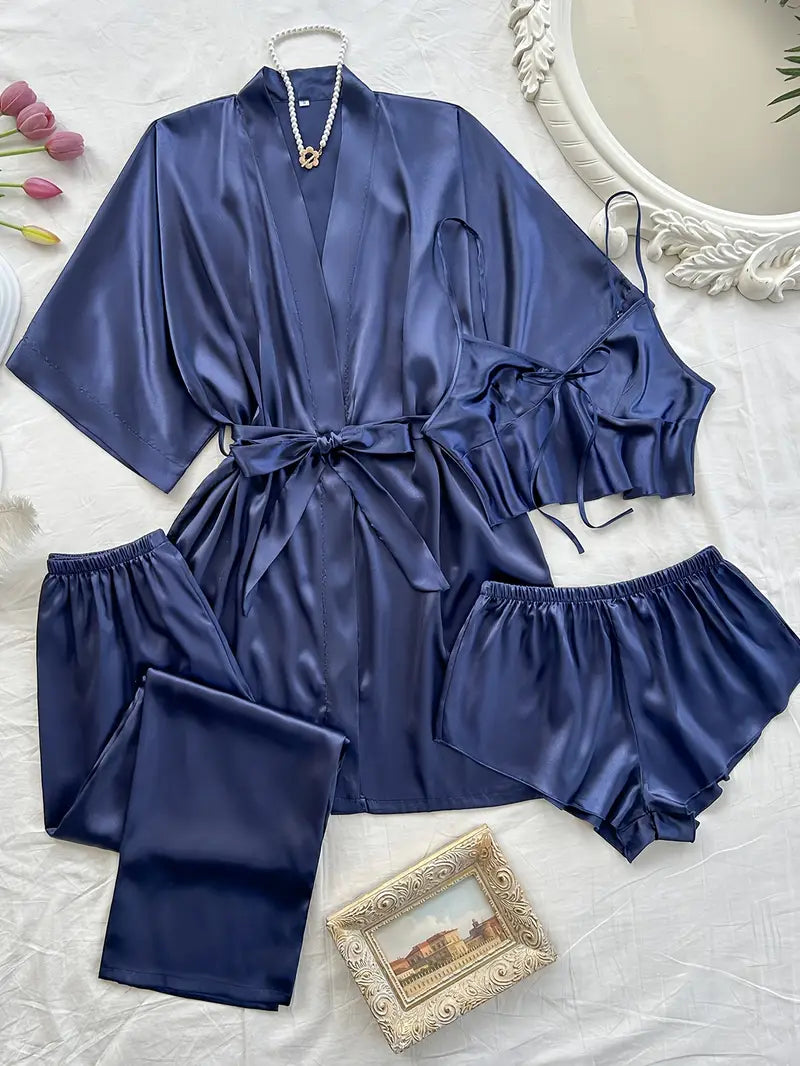 ZELDA™ - WOMEN'S 4 PIECES SATIN PAJAMA SET