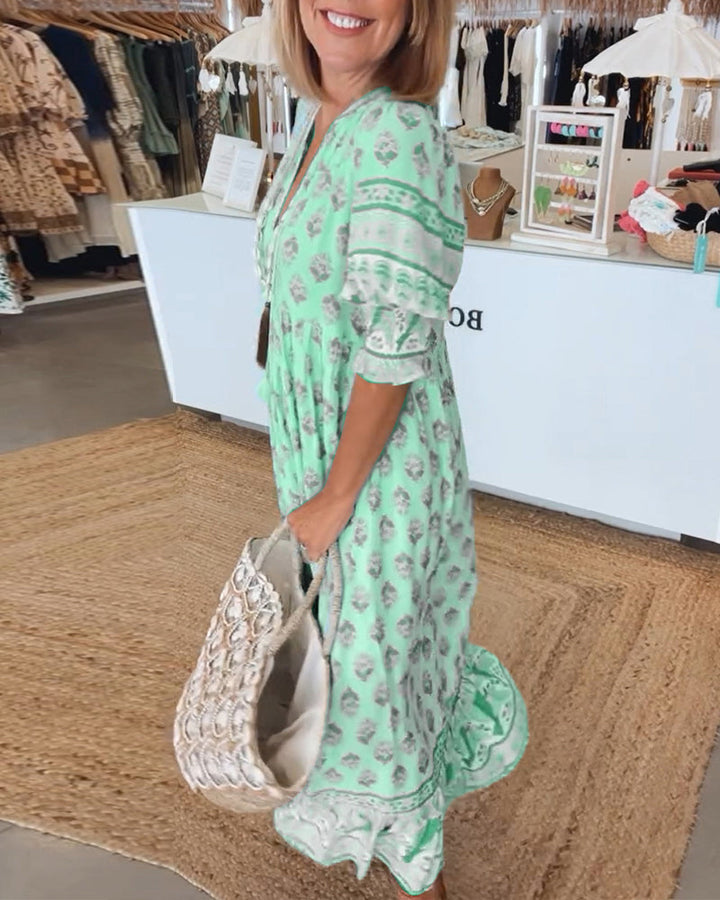LANE™ - PRINTED V-NECK HALF SLEEVE DRESS