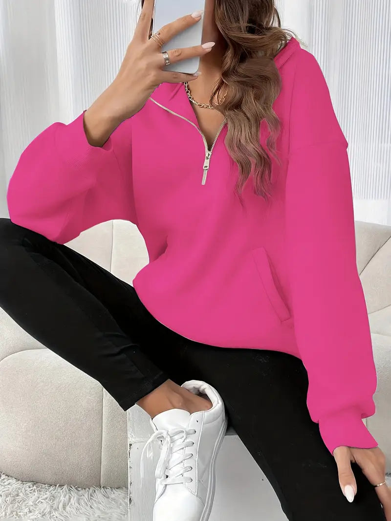NANCY™ - COMFORTABLE HALF-ZIP POCKETS SWEATER