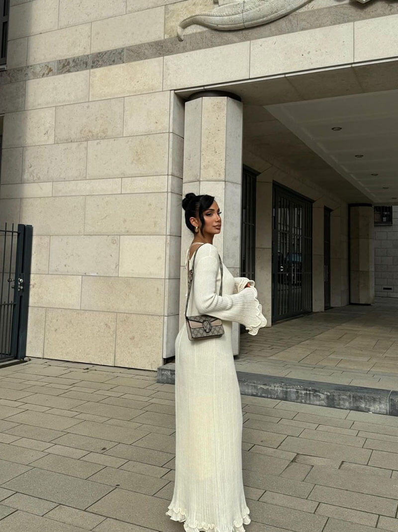 MIA™ - ROUND NECK WITH TIE LONG DRESS