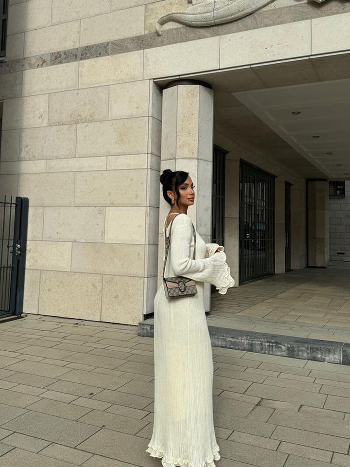 MIA™ - ROUND NECK WITH TIE LONG DRESS