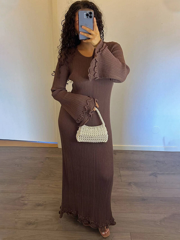 MIA™ - ROUND NECK WITH TIE LONG DRESS