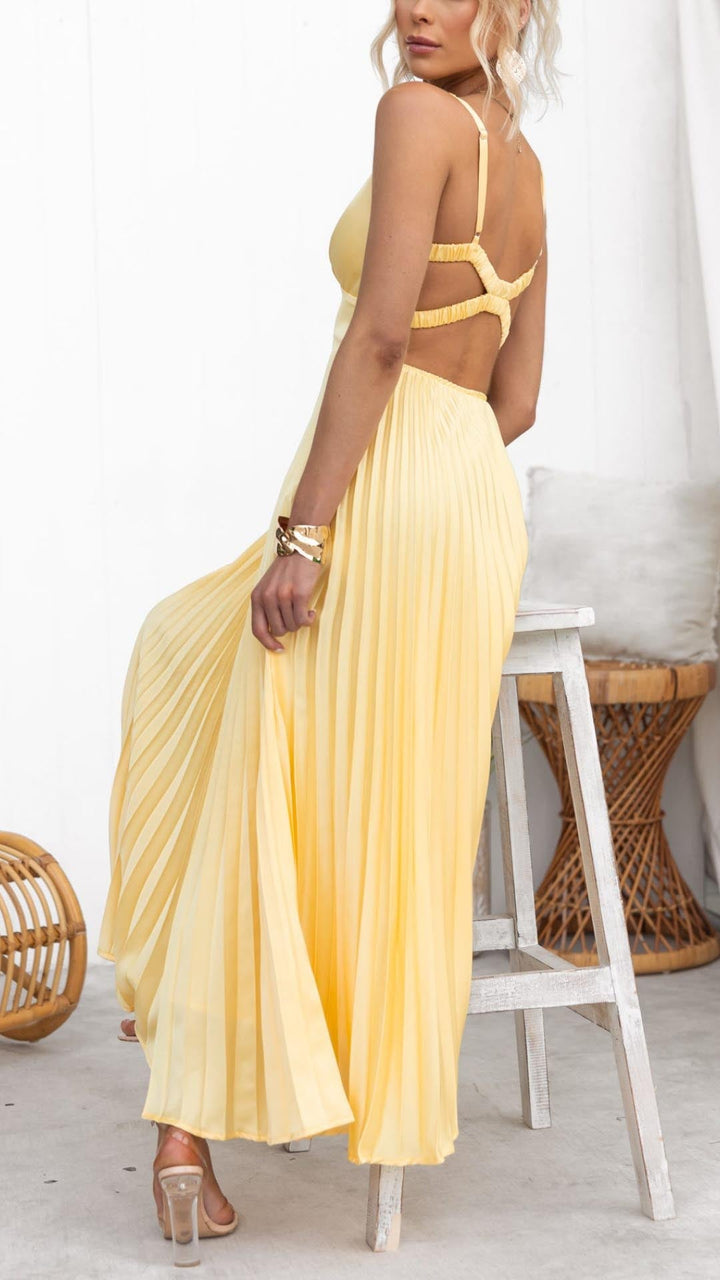Liana™ – Pleated V-Neck Maxi Summer Dress