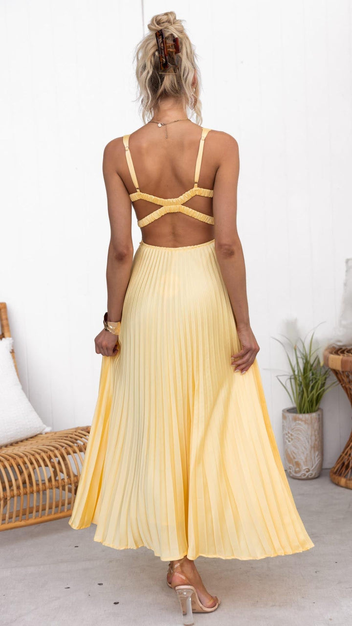 Liana™ – Pleated V-Neck Maxi Summer Dress