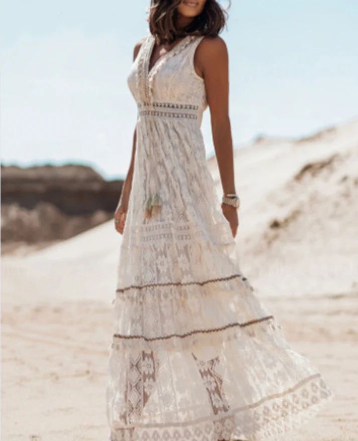 MICHELE™ - STYLISH V-NECK BOHO MIDI DRESS
