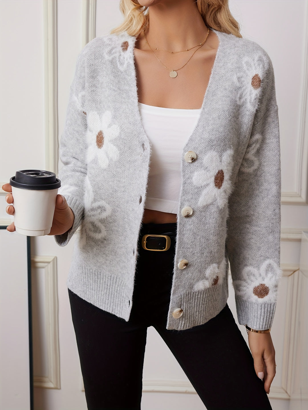 KERIE™ - STYLISH FLORAL V-NECK KNITTED CARDIGAN