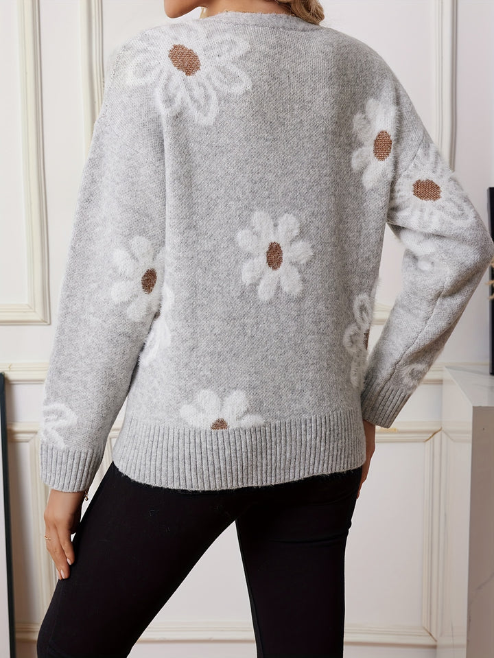 KERIE™ - STYLISH FLORAL V-NECK KNITTED CARDIGAN