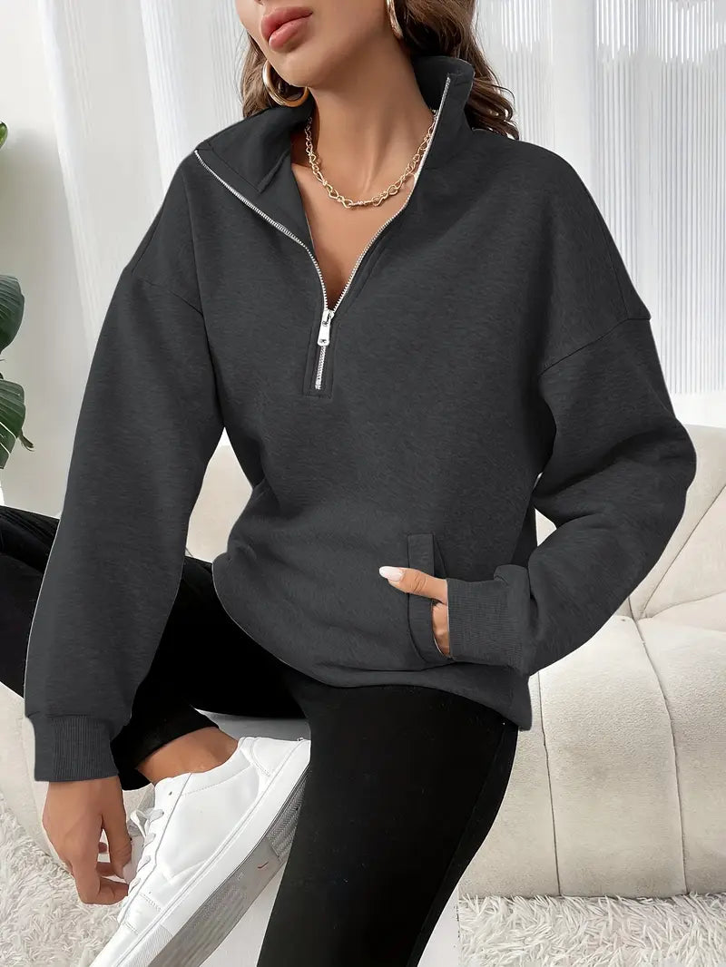 NANCY™ - COMFORTABLE HALF-ZIP POCKETS SWEATER