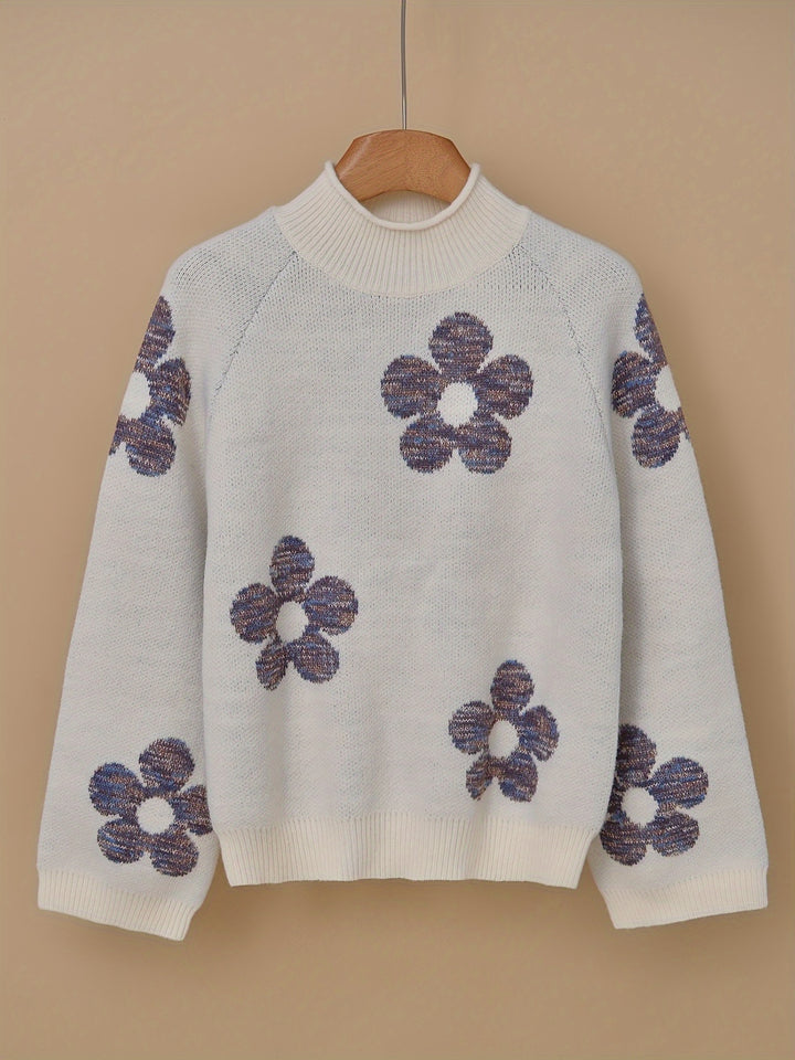 NILA™ - CLASSIC FLORAL TURTLE-NECK SWEATER
