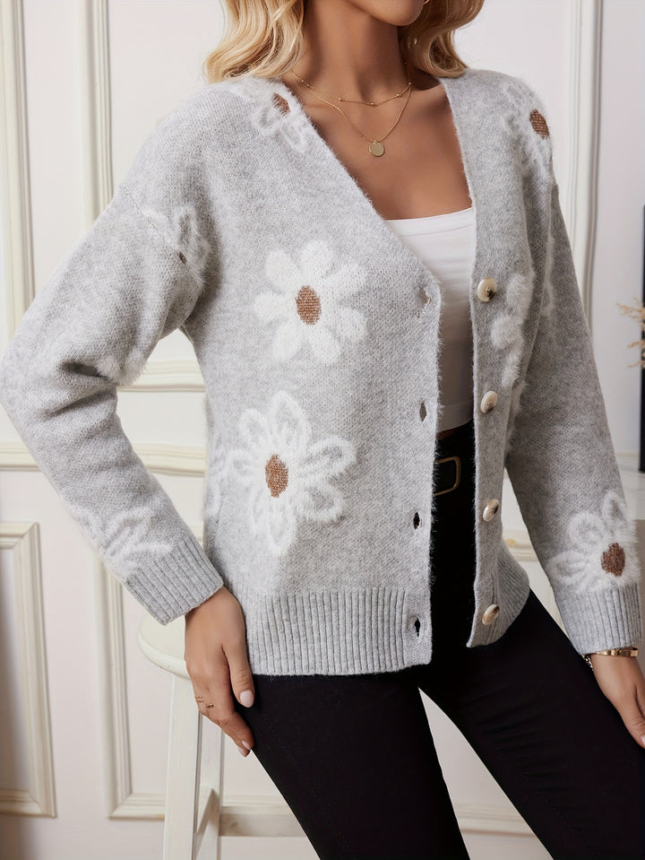 KERIE™ - STYLISH FLORAL V-NECK KNITTED CARDIGAN