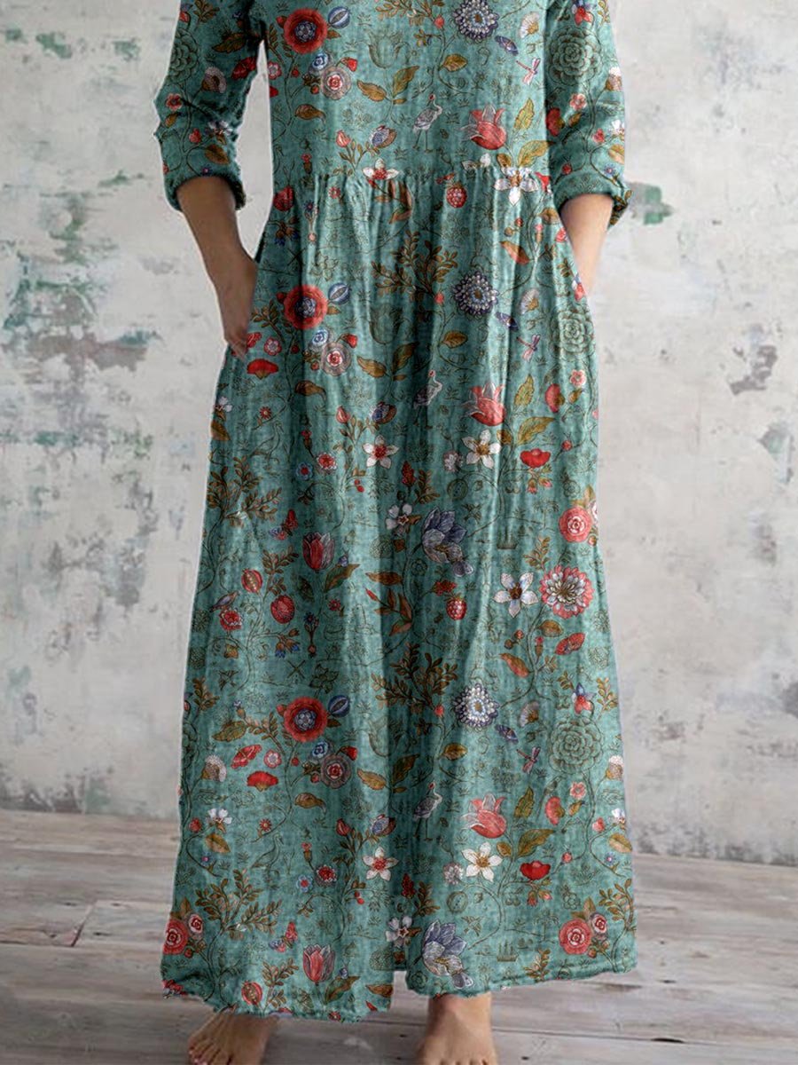 JESSEL™ - FLORAL PATTERN V-NECK COTTON DRESS